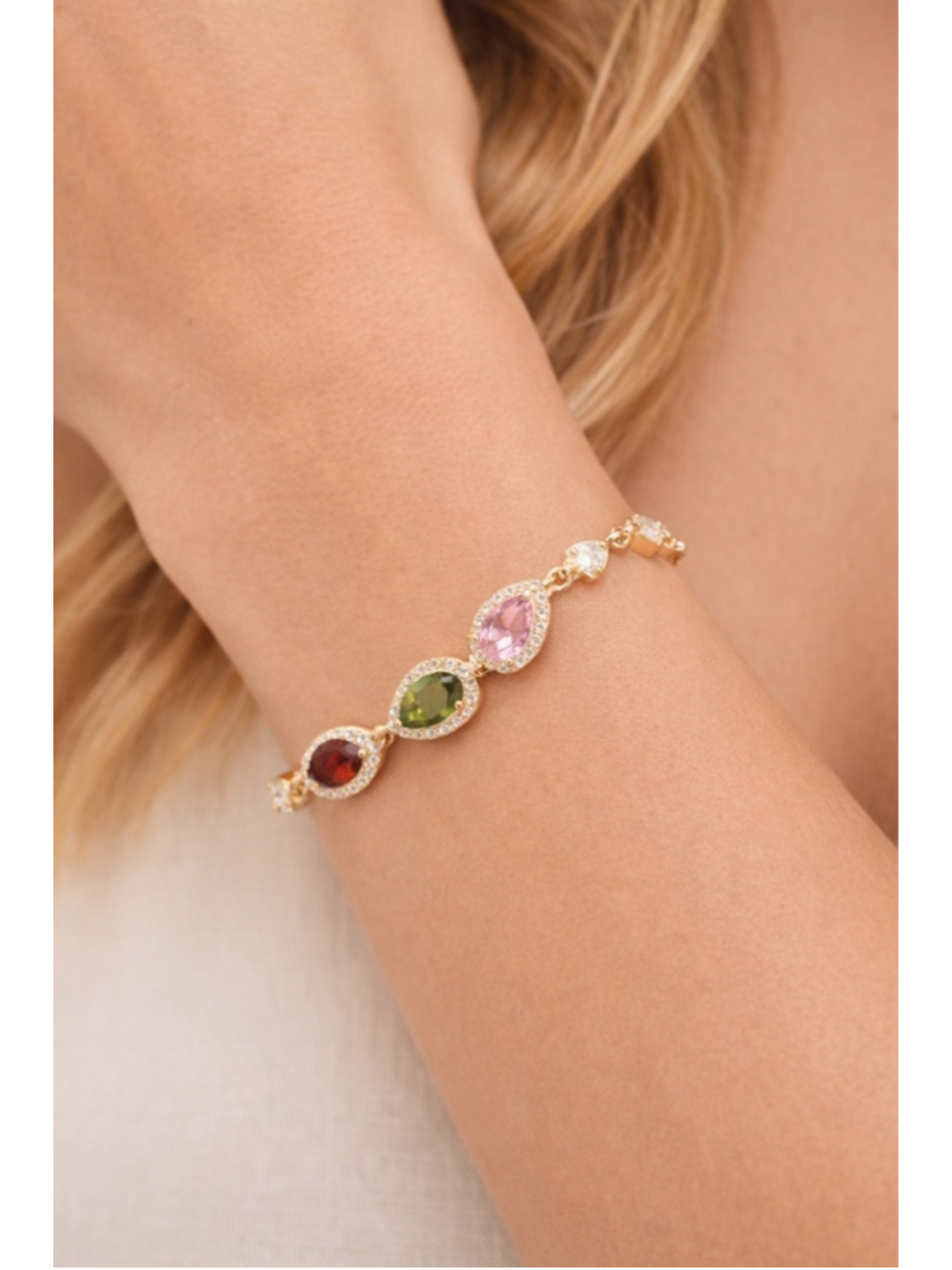 14K Gold Plated Women's Multicolor Zirconium Bracelet Brand New
